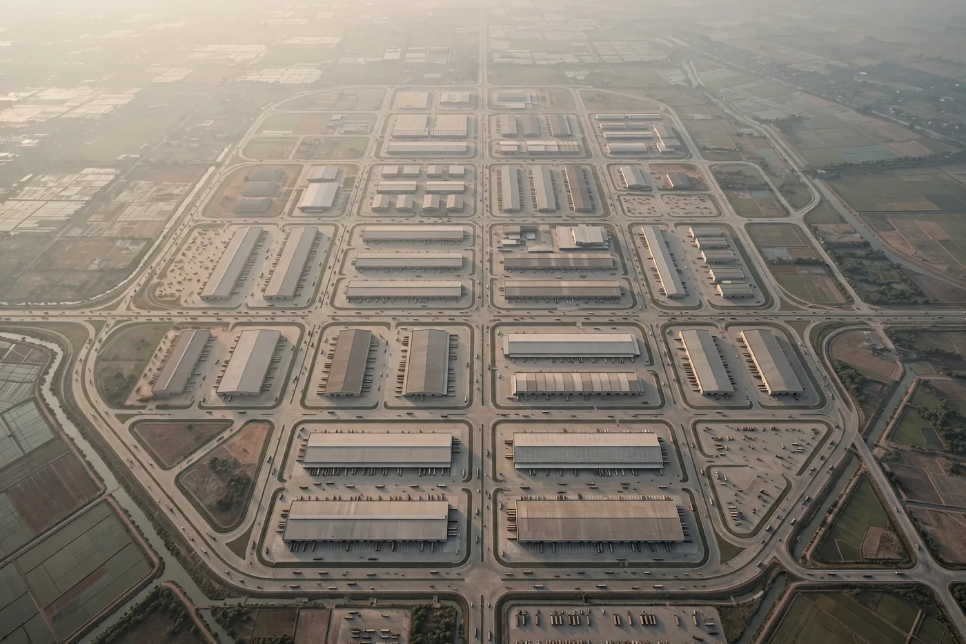 Aerial view of Thailand industrial and business infrastructure