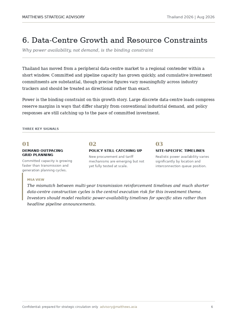Sample page from The Growth Beneath the Headline, showing the Data-Centre Boom and Resource Constraints table