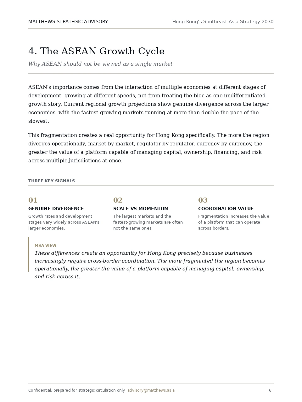 Sample page from Hong Kong's Southeast Asia Strategy 2030, showing the ASEAN Growth Cycle section